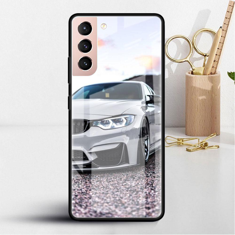 Glass Case For Samsung Galaxy S22 S20 FE S21 5G S10 S9 Plus Note 10 20 Lite Tempered Phone Cover Blue Red Car