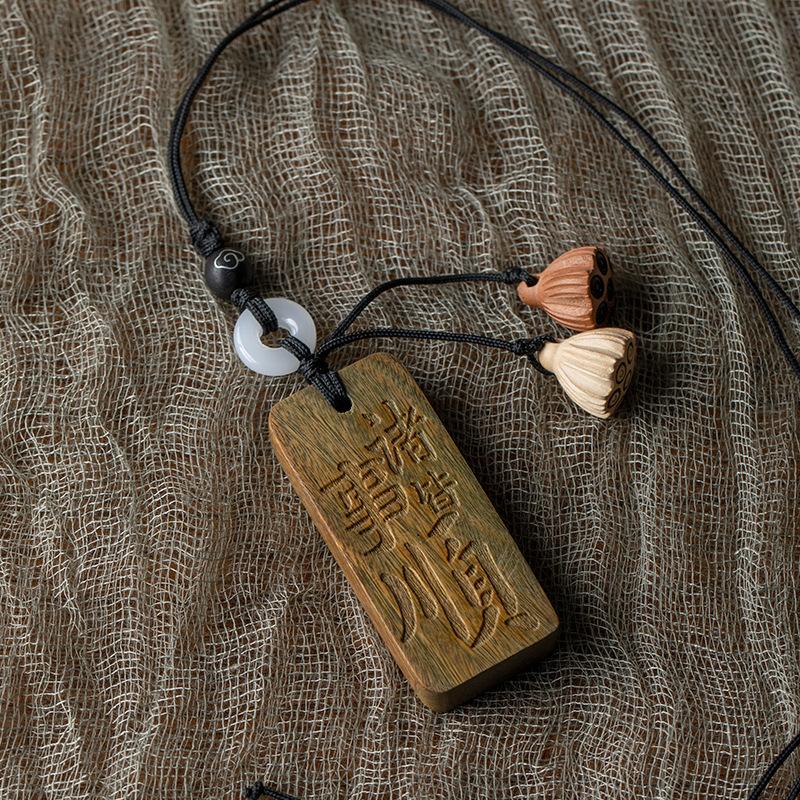 

Vintage Sandalwood Peace Pendant-Car Rearview Mirror Ornament, Wooden Engraved in-Car Hanging Charm, New Figurines Miniatures