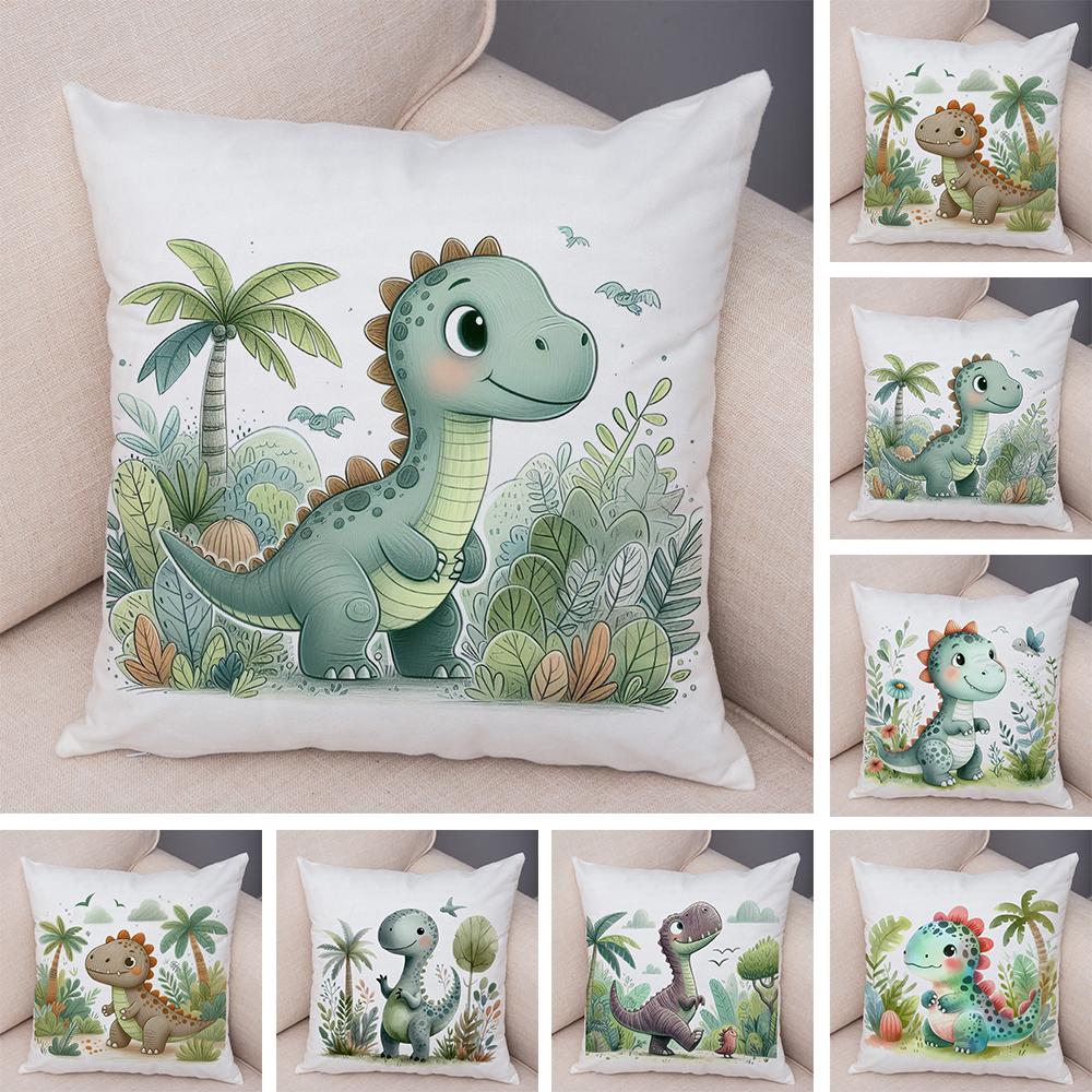 Cute Jurassic Dinosaur Child Cushion Cover Decor Cartoon Animal Print Pillow Case Soft Plush Throw Pillowcase for Sofa Home Car
