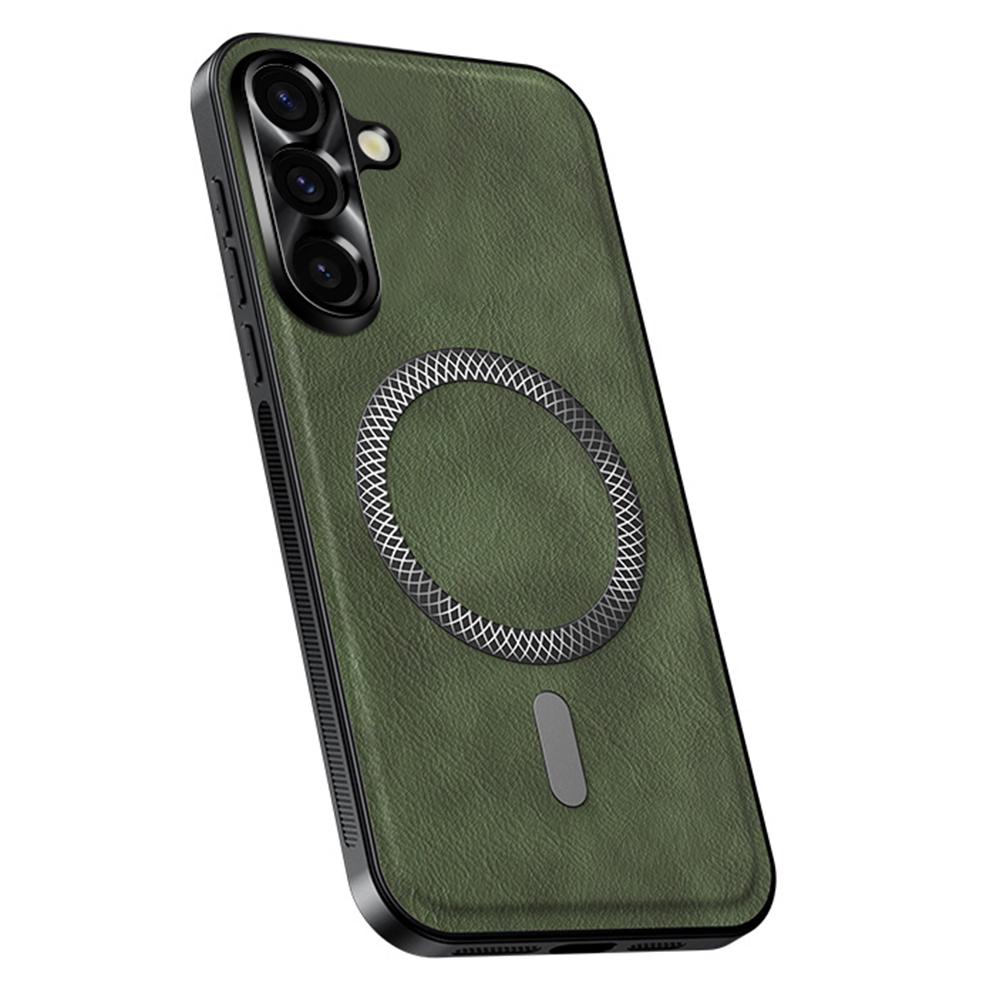 For Samsung Galaxy A55 5G Case Compatible with MagSafe PU TPU PC Phone Back Cover with Metal Lens Frame