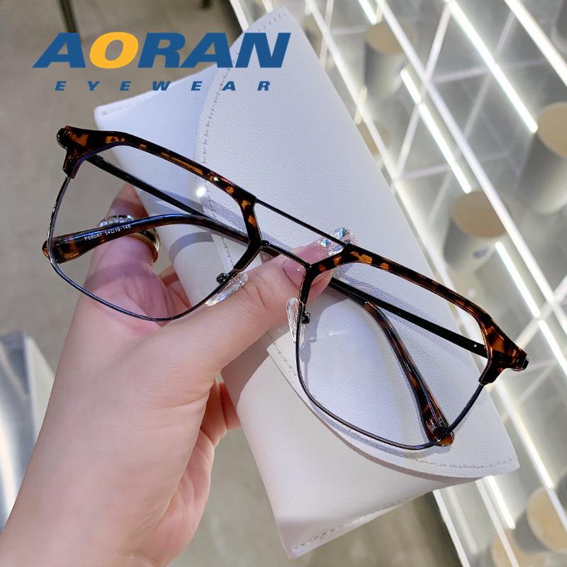 Men's Retro Black Double Bridge Blue Light Blocking Eyeglass Frames