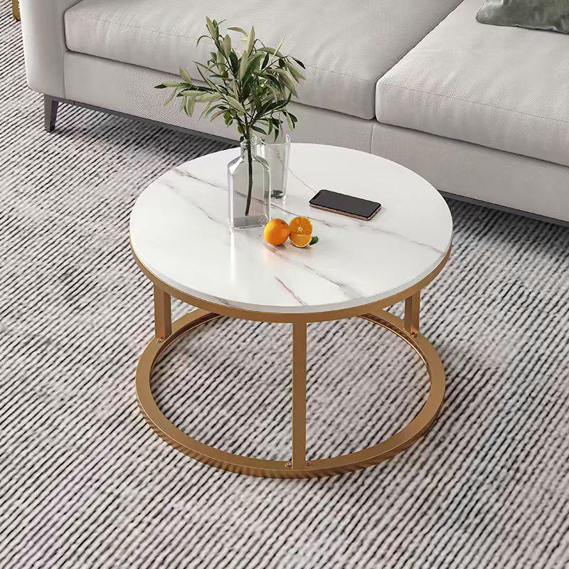 Compact Wrought Iron and Particleboard Coffee Table with Sintered Stone Surface