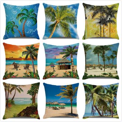 Beach Ocean Coconut Grove Sunset Scenery Digital Printing Short Plush Pillow Covers For Car Sofa Office Cushion Cover Home Goods