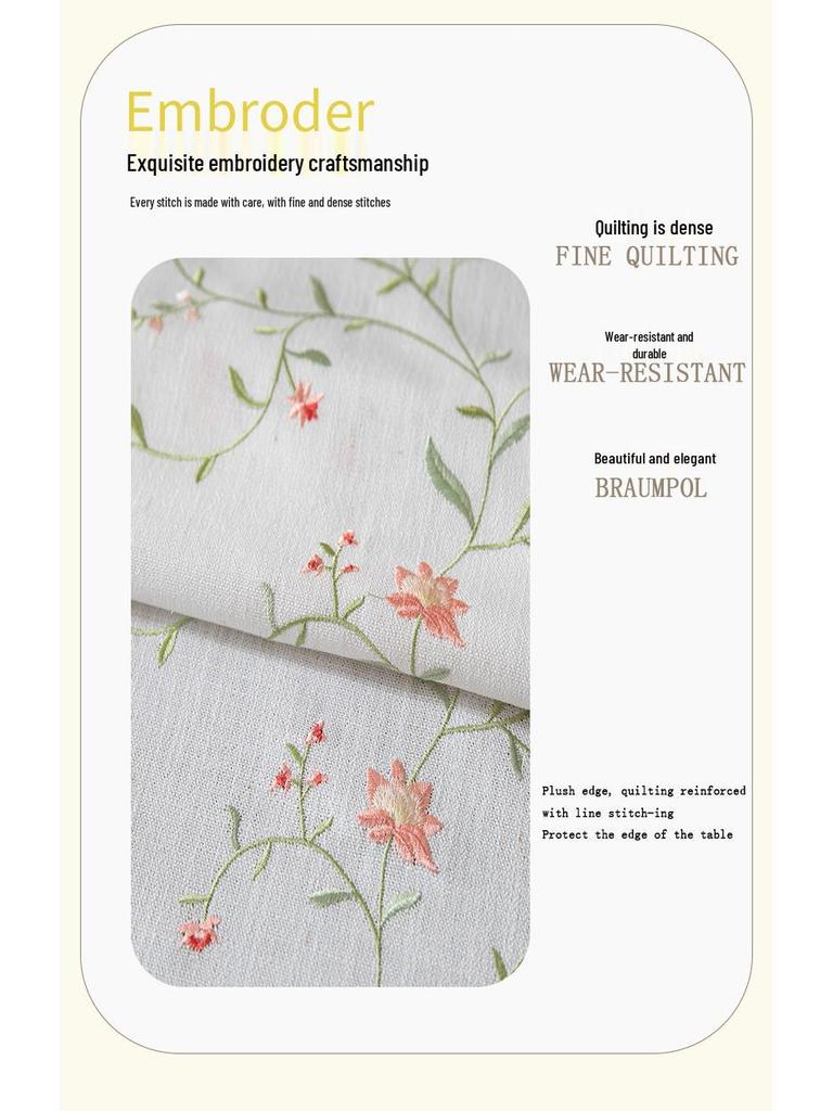 Luxury Cotton-Linen Embroidered Retro Tablecloth for Rectangular Coffee Table