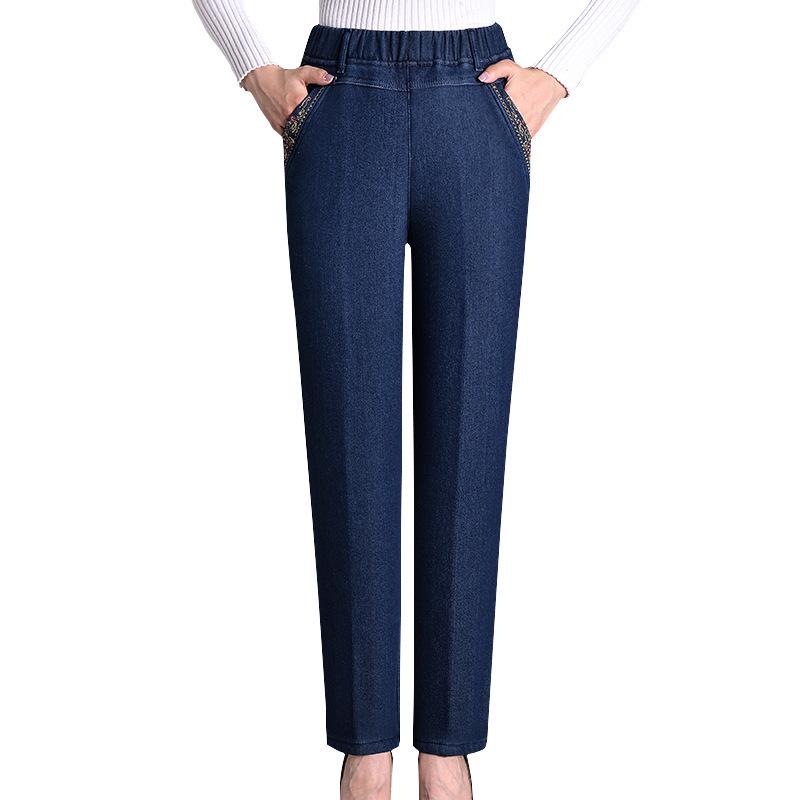 Women's High Waist Stretch Jeans with Elastic Waist and Slimming Fit - Casual Plus Velvet Pants for Middle-Aged and Elderly.