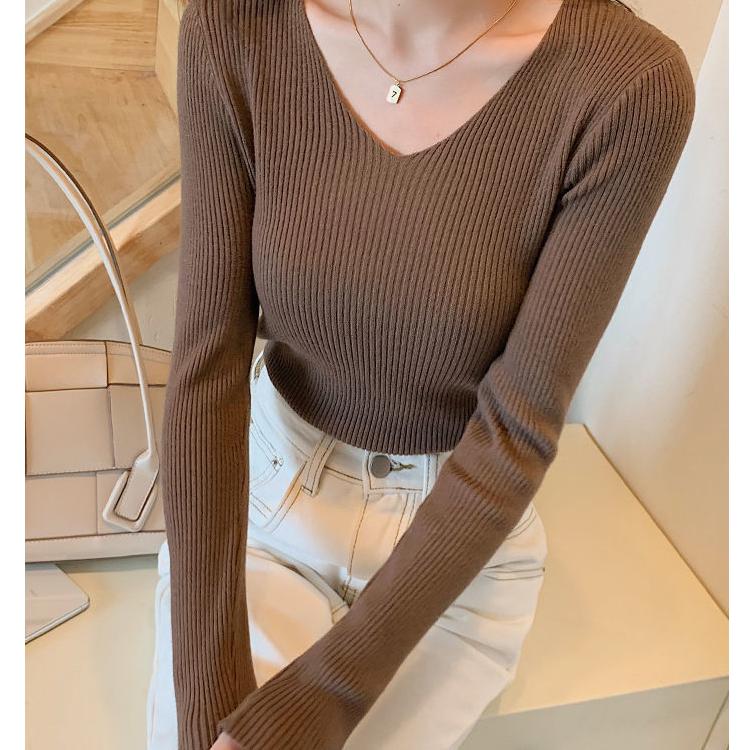 5XL Basic V-Ausschnitt Damen Pullover Herbst Winter Tops Stretch Slim Damen Pullover Rippenstrickpullover Jumper Weich Warm Pull Pullover