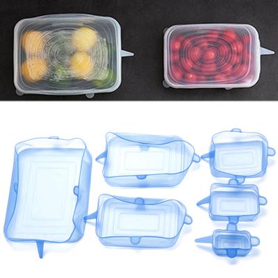 6 Piezas Tapas Elásticas de Silicona de Grado Alimenticio Herramientas de Cocina Accesorios Envoltura de Alimentos Reutilizable Tapa Sellada Mantener Fresco Tapa Elástica para Recipientes