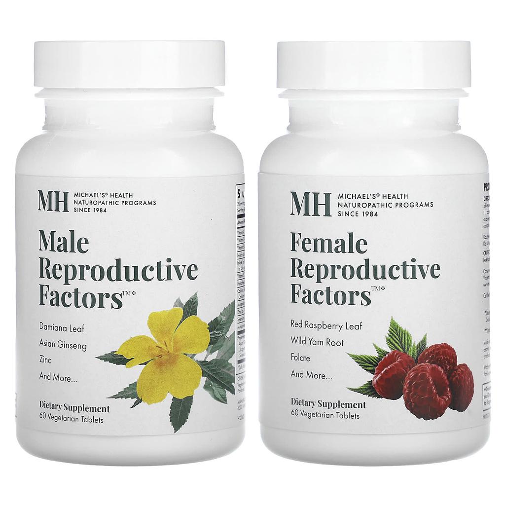 Michael'S Health, Male & Female Reproductive Factors Couple Pack, 2 Bottles, 60 Veggie Tablets Each