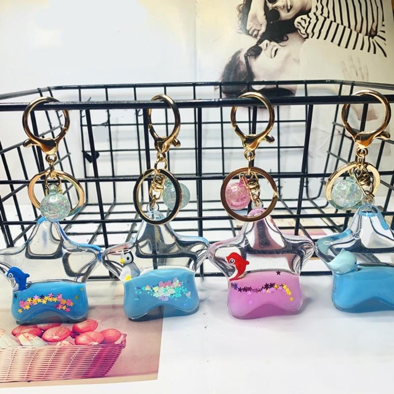 Kreatywne Pentagramy Olej Płynny Ruchomy Piasek Brelok Kreskówkowe Zwierzęta Pływająca Zawieszka na Klucze do Samochodu Ręcznie Robiony Wisiorek do Torby