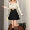 Versatile Black Fishbone High-Waisted Skirt Design-Forward Niche A-Line Hip-Covering Petite Casual All-match Versatile Pleated Skirt