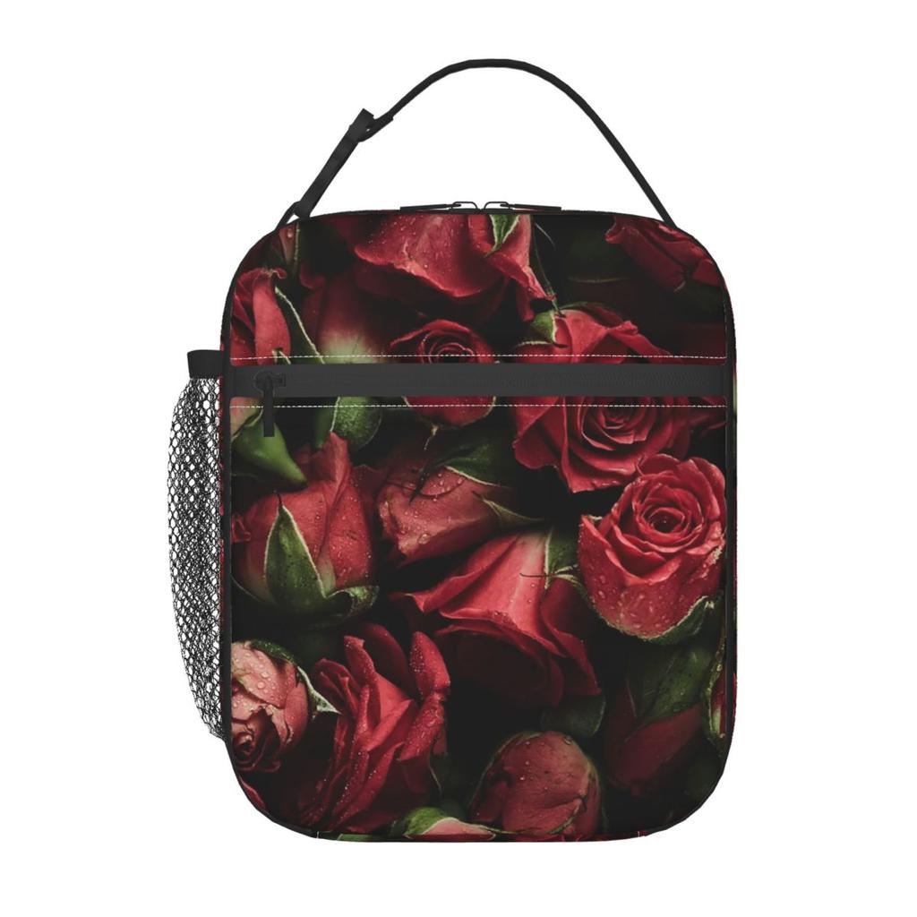Red Rose Floral Design Insulated Lunch Bag for Women Kids Leakproof Food Boxes Thermal Lunch Box Tote