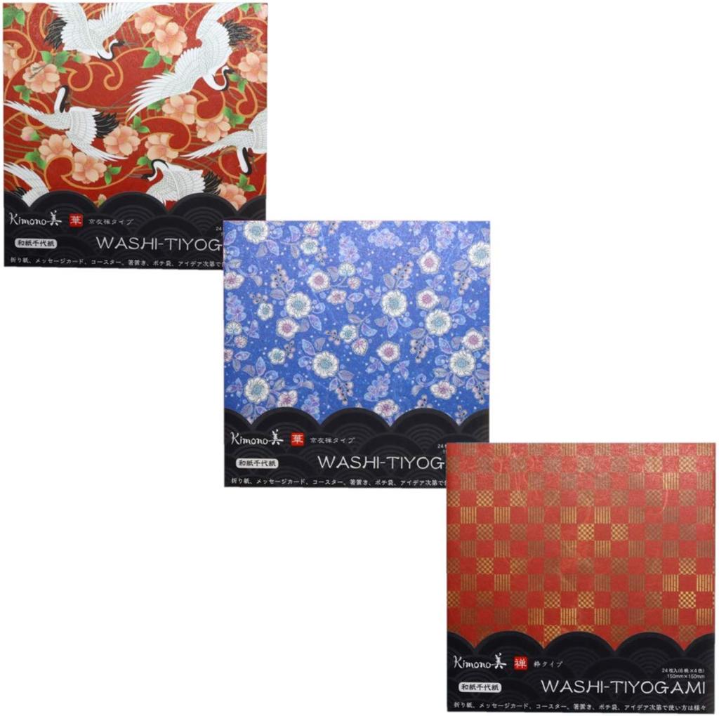 Kamiiso Japanese Washi Chiyogami Kimono Beauty Chiyogami Set Yuzen Kakyo Yuzen 24 Sheets X 3 3-Piece (Kakyo 1, 2, Zensui)
