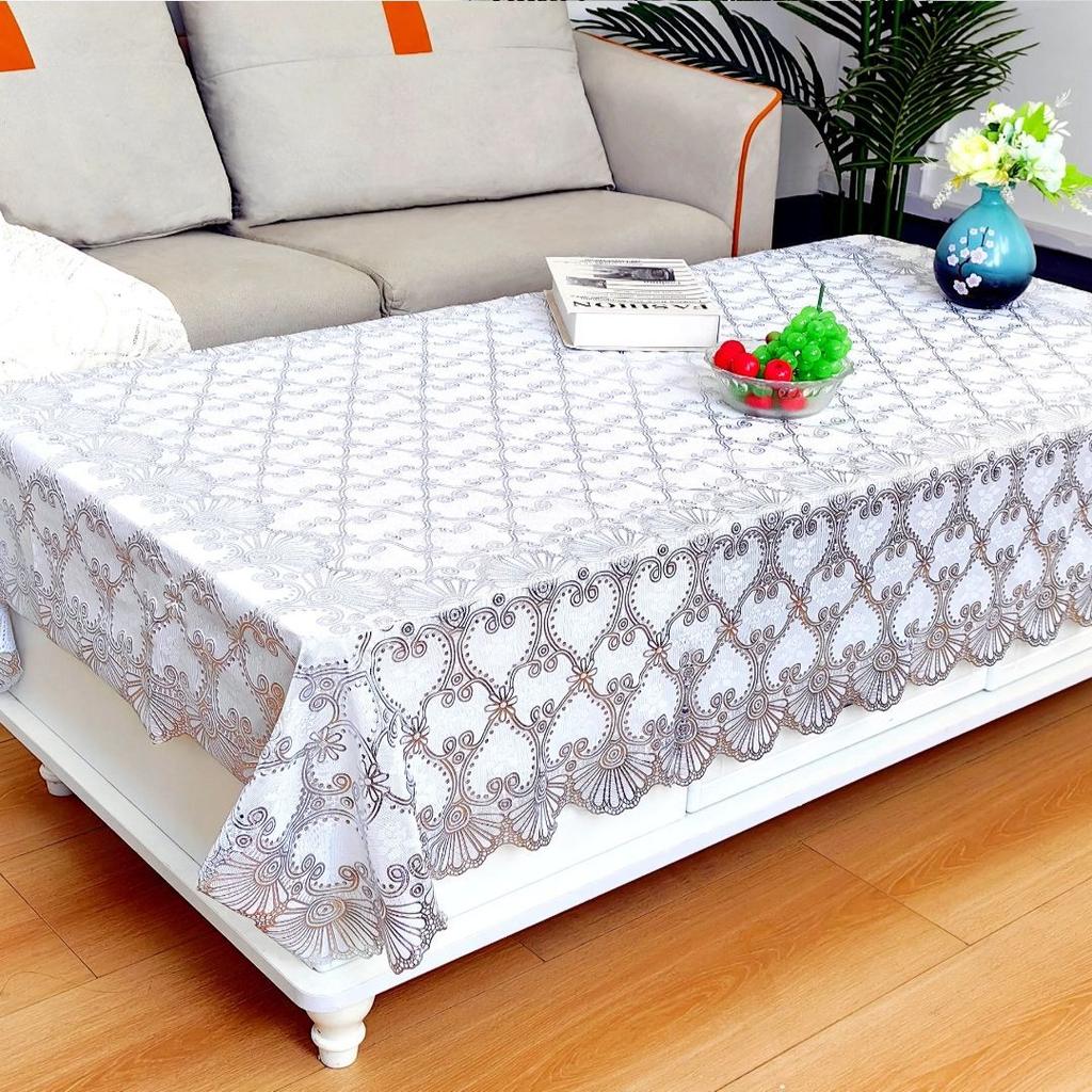 Waterproof Tablecloth Household Rectangular Oilproof PVC Plastic Tablecloth Golden Bronzing Printing Table Cover Table Mat Nappe