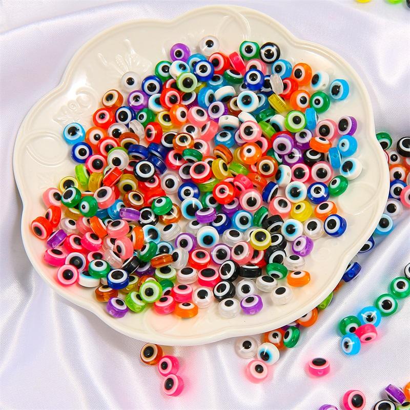 50Pcs 8/10mm Oblate Evil Eye Resin Spacer Beads for DIY Bracelet Necklace Jewelry Making