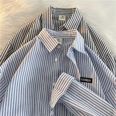 Spring And Autumn Long Sleeved Vertical Stripe Shirt For Men, Fat And Large Casual High Street Youth Shirt