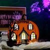 Pumpkin House Glowing Desktop Ornaments DIY Wooden Horror Ghost Pumpkin House with LED Light for Halloween Eve Party Decoration
