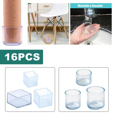 16PCS Capas de mesa transparentes antiderrapantes redondas/quadradas Protetores de piso de borracha Capas de perna de cadeira Decoração de casa