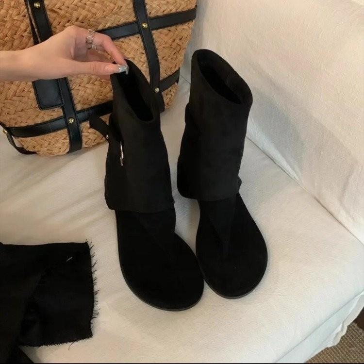 

Внутреннее увеличение высоты 6 см крутые ботинки женские летние новые маленькие носки ретро брюки короткие ботинки нишевые римские сандалии 39 чёрный