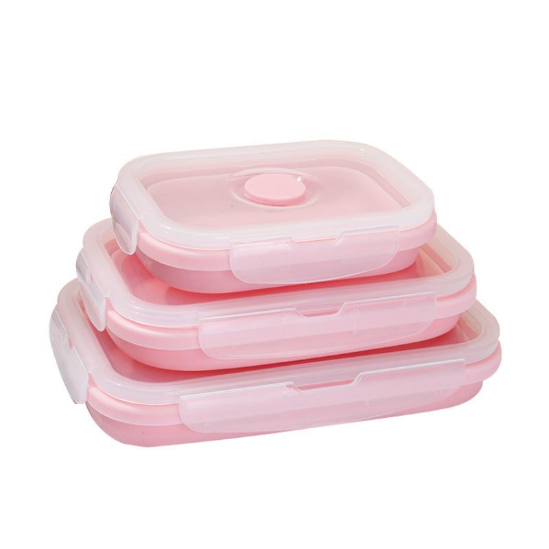 3Pcs/Set Bowl Sets Silicone Folding Lunch Box   Portable    Foldable Salad  with Lid Blue WF12