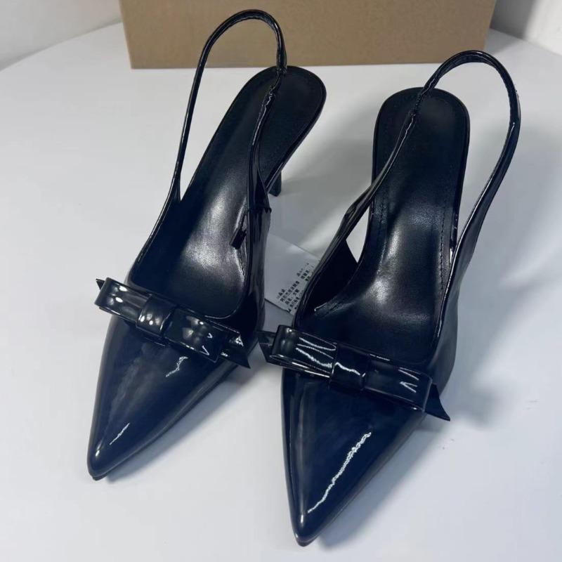 

Fashion Butterfly Knot High Heeled Women s Shoes 2025 Spring Pointed Toe Office Ladies Stiletto Elegant Slingbacks Dress Pumps Big Size 42 чёрный