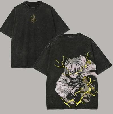Zenitsu Agatsuma Tričko Demon Slayer – Kyselinou praná Anime Grafické Tričko Unisex Manga