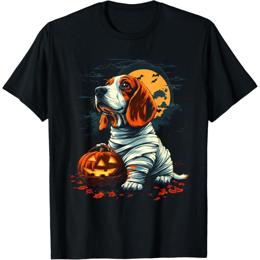 Mummy Basset Hound Pumpkin Scary Halloween Dog Lovers Gifts T-Shirt XXXXXL чёрный