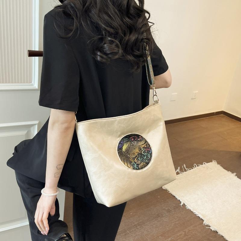 Vintage Elephant Print Crossbody Bag for Women, Boho Leather Shoulder Bag, Adjustable Wide Strap Messenger Purse, Casual Daily Handbag