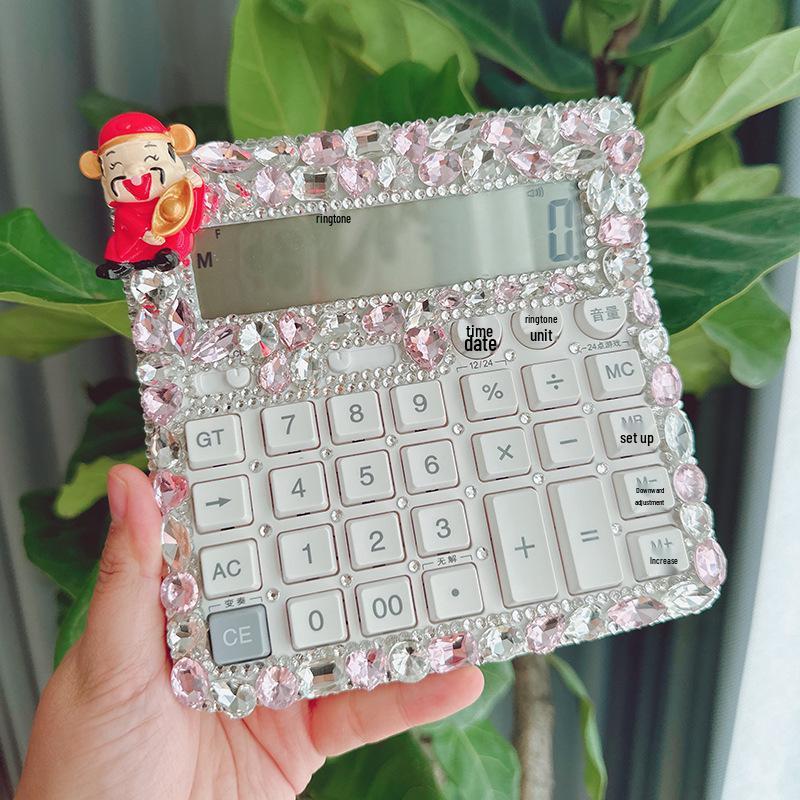White Large Rhinestone Crystal Voice Calculator