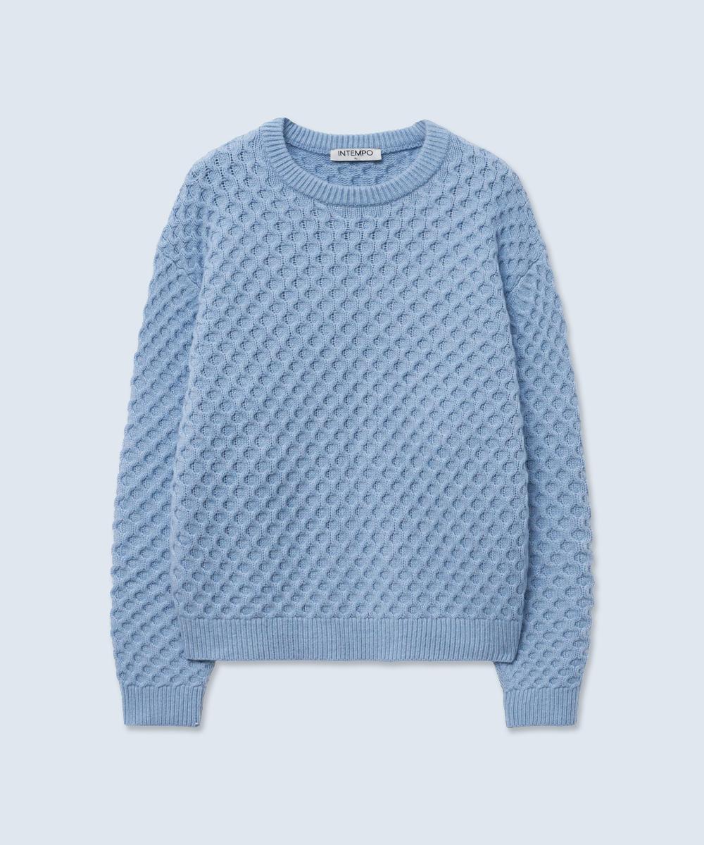 Intempo Mood Croffle Round Neck Knit_Sky Blue Sky Blue/L