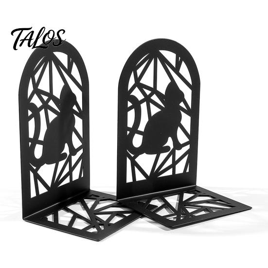 Hollow Metal Bookend 1 Pair Cat Bookends, Decorative Heavy Book Ends Anti-slip for Shelf, Non-Skid Black Stopper Home Office Desk