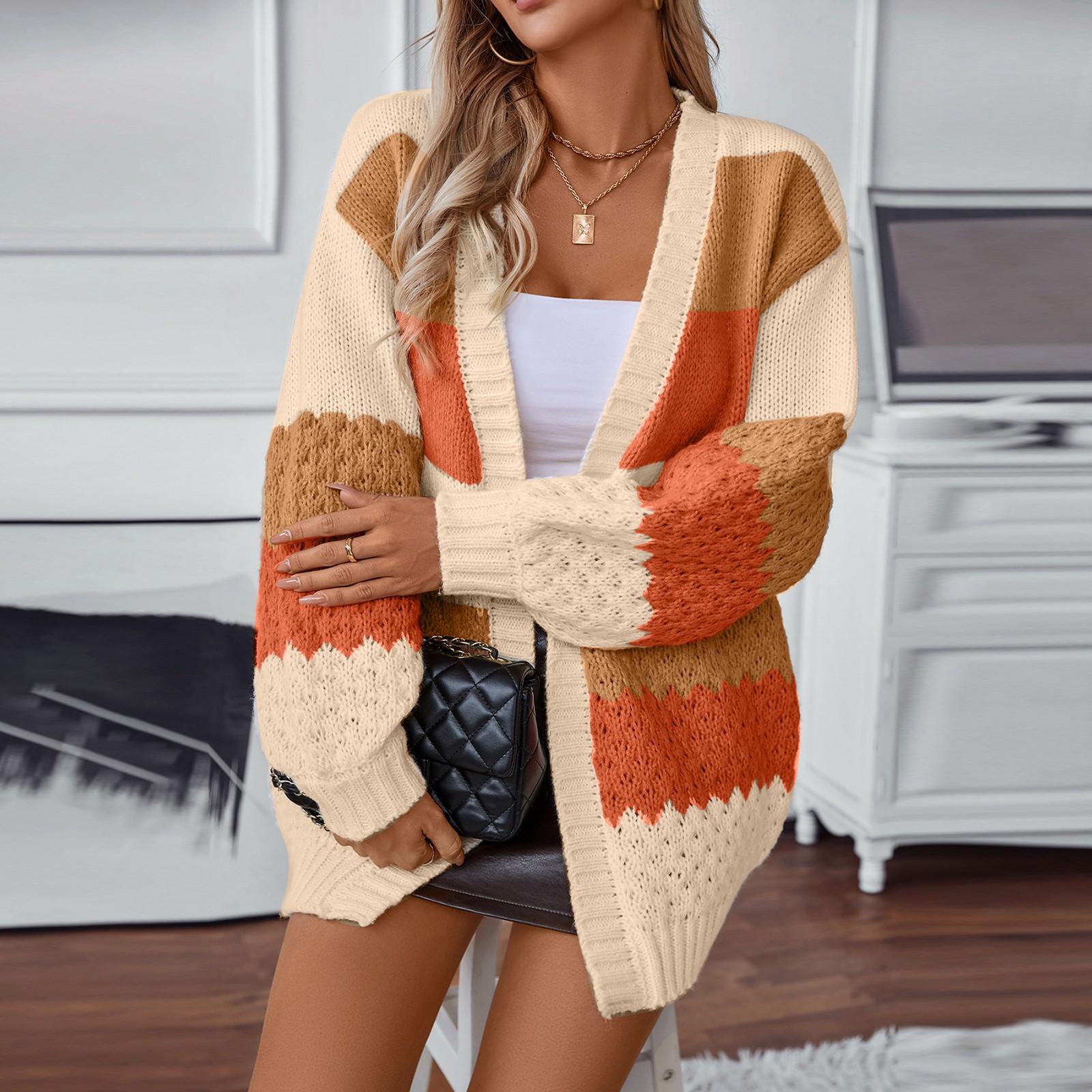 

Женский повседневный кардиган в контрастную полоску с длинным рукавом, вязаный свитер XL шафрановый