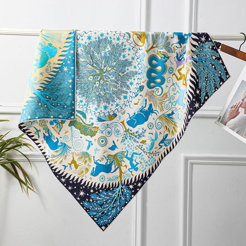 Spring and Autumn Animal Kingdom Double-sided heterochrome heavy silk scarf Women's light luxury high-end twill shawl Versatile scarf