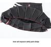 Wang Xinling High-Waisted Pleated Skirt: Short Front, Long Back, 4-Stripes, Slimming A-Line Mini Skirt.
