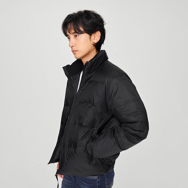 Comfortable Casual Duck Down Solid Color Zipper Long Sleeve Stand Collar Down Jacket Men outerwear Black LMT007849204579K11000
