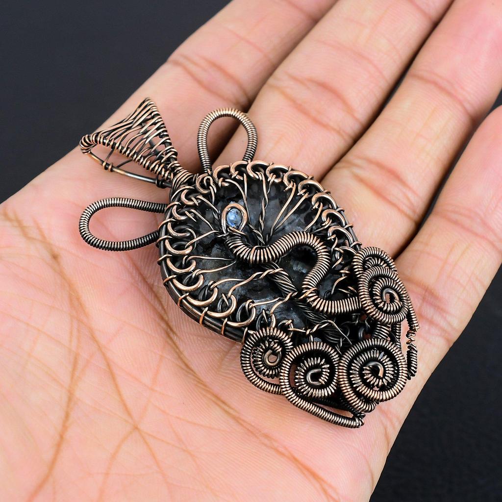 Larvikite Pendant, 999 Copper Wire Wrapped Pendant Gemstone Jewelry, Handmade Pendant Amazing Jewelry, Gift For Her