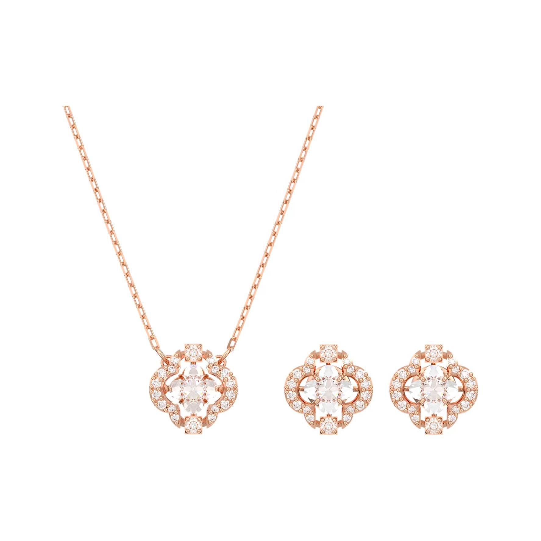 Swarovski Una Series Beating Heart Four Leaf Clover Alloy Necklace And Earring Set Women jewelry Rose-Gold 5642930 Box (Random Color)