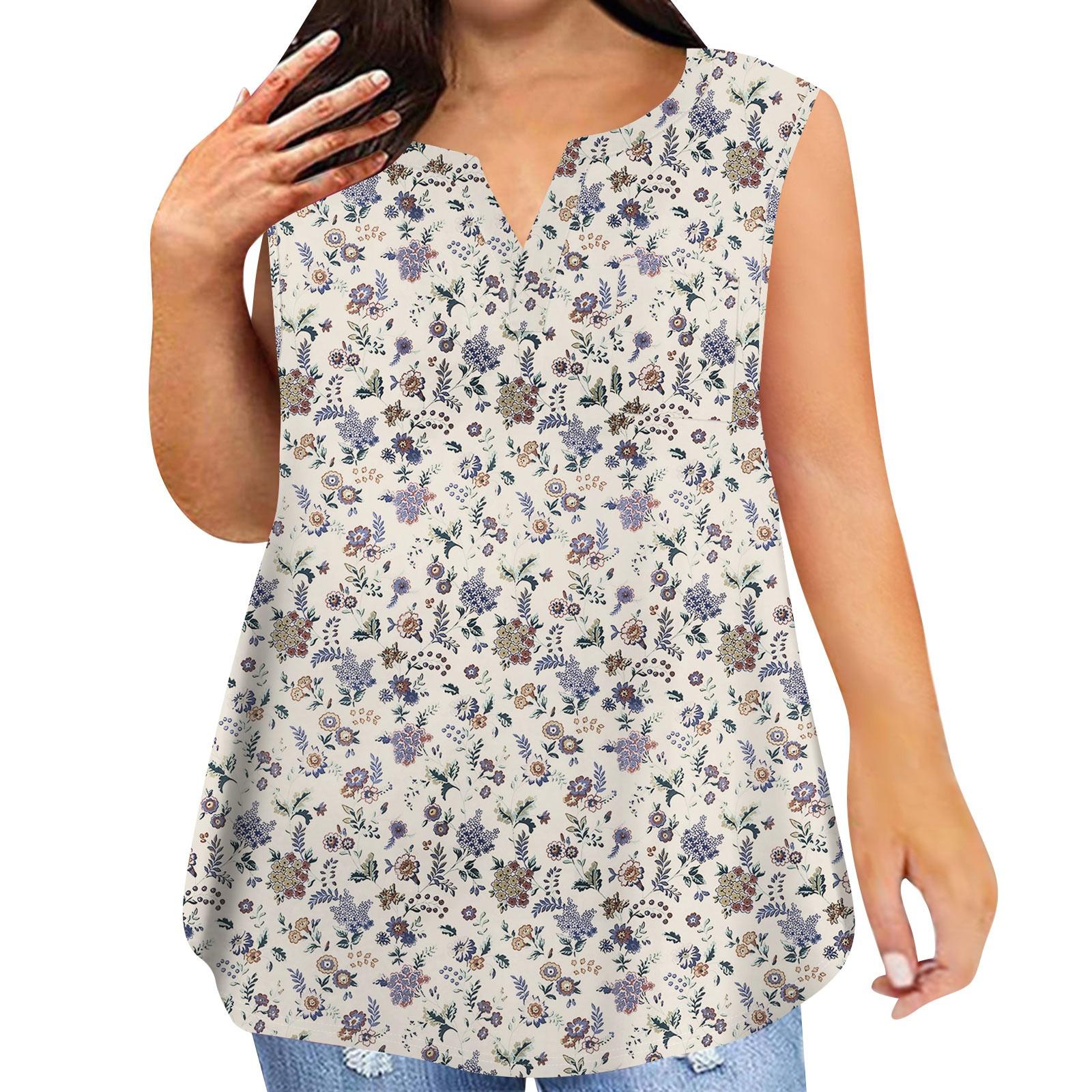 Модная женская повседневная футболка без рукавов с v-образным вырезом и винтажным принтом — фото 3