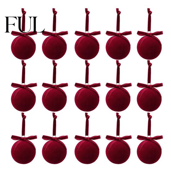 Retro Christmas Baubles with Bows 15Pcs Flocking Ball Hanging Ornaments Bow Decor, Flocked Tree Velvet Balls Bubbles for Holiday Home Decoration,