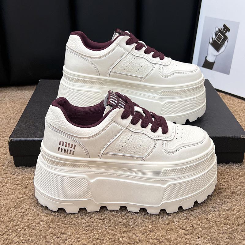Thick-soled Leather Little White Shoes Women's New Versatile Height-increasing Muffin Small Sports Shoes Lace-up Soft-soled Single Shoes