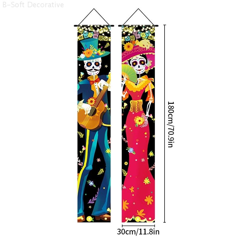 Day of The Dead Hanging Flags Halloween Horror Themed Party Decor Flag Halloween Wall Door Hanging Decor Door Curtain Banner