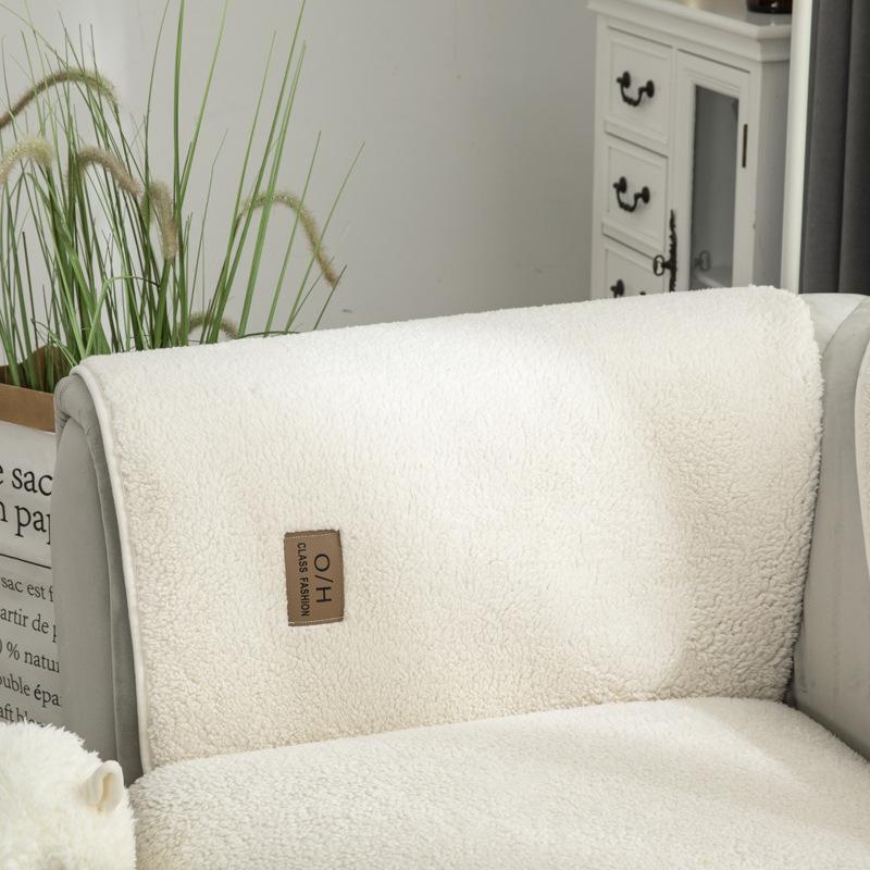 Winter Lambskin Sofa Cushion Thickened Fleece Cushion Non-Slip Leather Sofa Cover High-End Nordic Simple Winter
