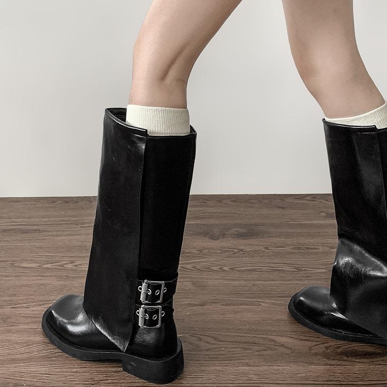 Punk Style Belt Buckle Long Knee-High Women Boots Platform Heels Shoes Autumn Winter Slip On Party Botas Mujer