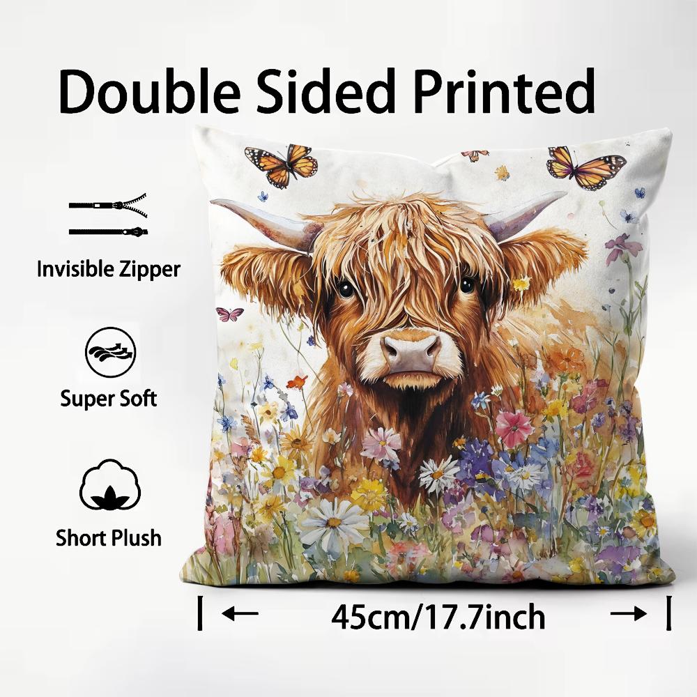 Mountain Cattle Fashion Cushion Cover Plush Fabric Soft DoubleSided Printed Sofa Warm Winter Home Child Gift Pillow Case