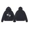 Erkek Geniş Kesim Pamuklu Kapüşonlu Fermuarlı Sweatshirt Sokak Giyim Günlük Harf Baskılı Uzun Kollu Tişört