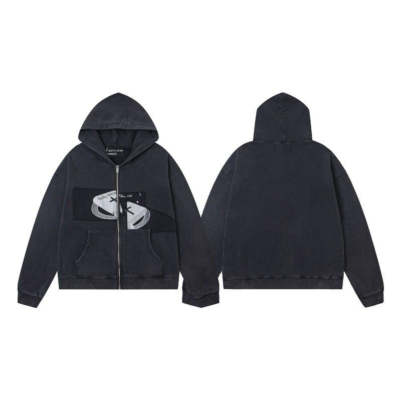 Erkek Geniş Kesim Pamuklu Kapüşonlu Fermuarlı Sweatshirt Sokak Giyim Günlük Harf Baskılı Uzun Kollu Tişört