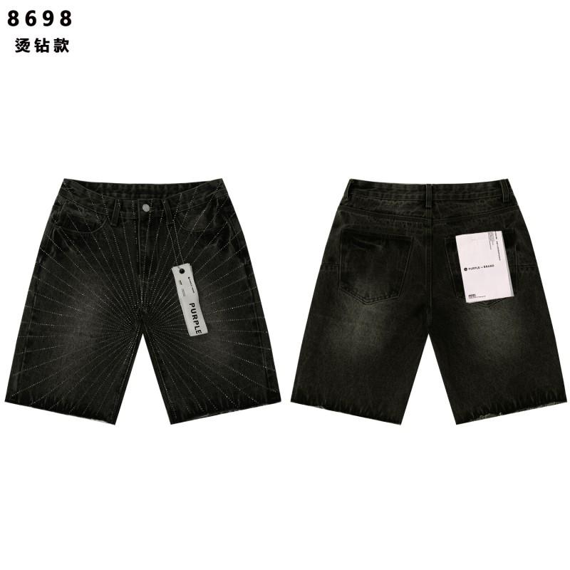 Lila Vintage Gewaschene Jeansshorts Herren Entspannte Gerade Passform Lässige Streetwear