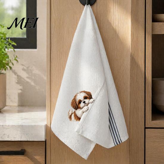 Dog Embroidered Towels Cute Puppy Tea Towel, Corgi Dachshund Kitchen Dish Absorbent Accessories for Owners Quick Dry Hand Towel Lovers Bathroom
