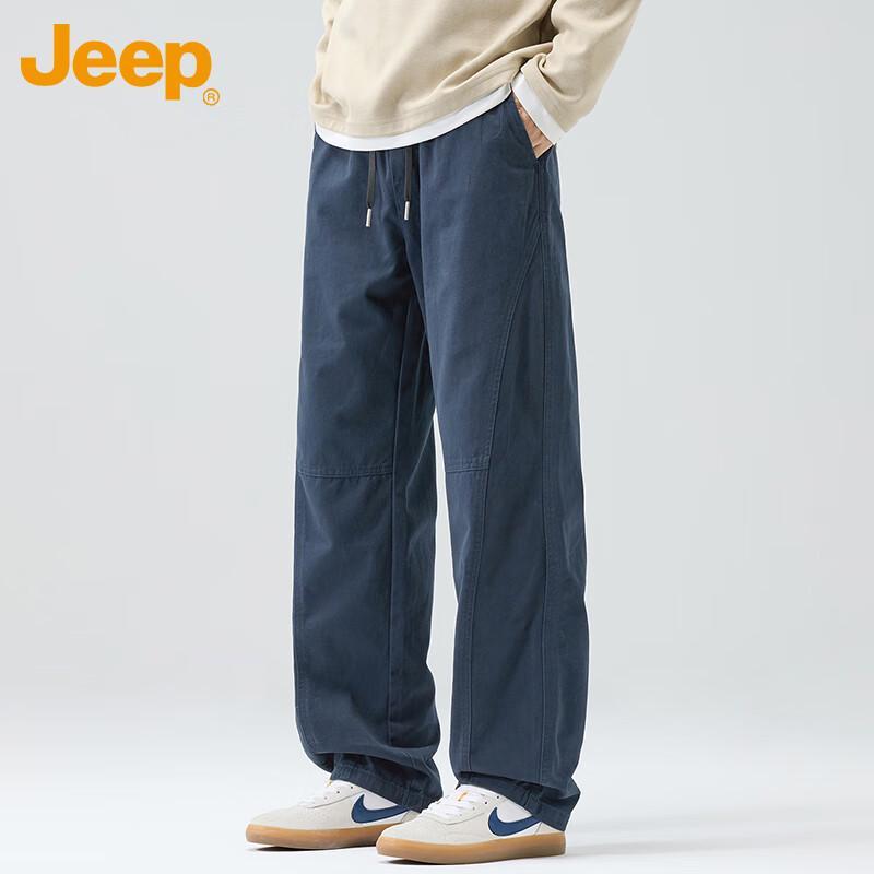 JEEP Men's Loose Straight Leg Pure Cotton Cargo Pants