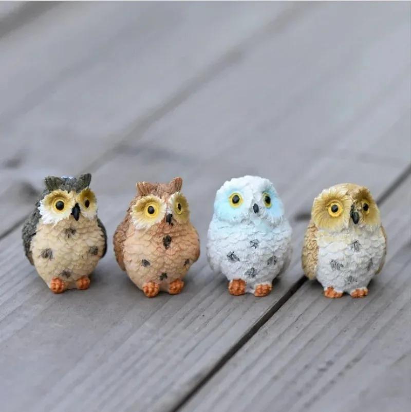 4Pc Home Decoration Cute Artificial Owl Figurines Miniatures Lovely Birds Fairy Garden Home Resin Crafts Decorations