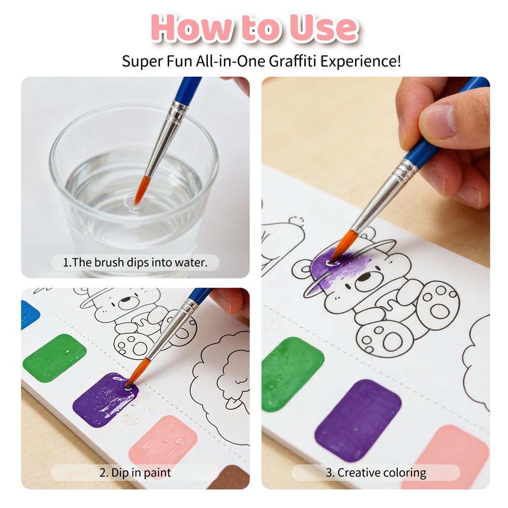 12pages Children's Watercolor Coloring Book Drawing Toys With Built-in Watercolor Pen For Birthday Christmas Boys Girls Gifts